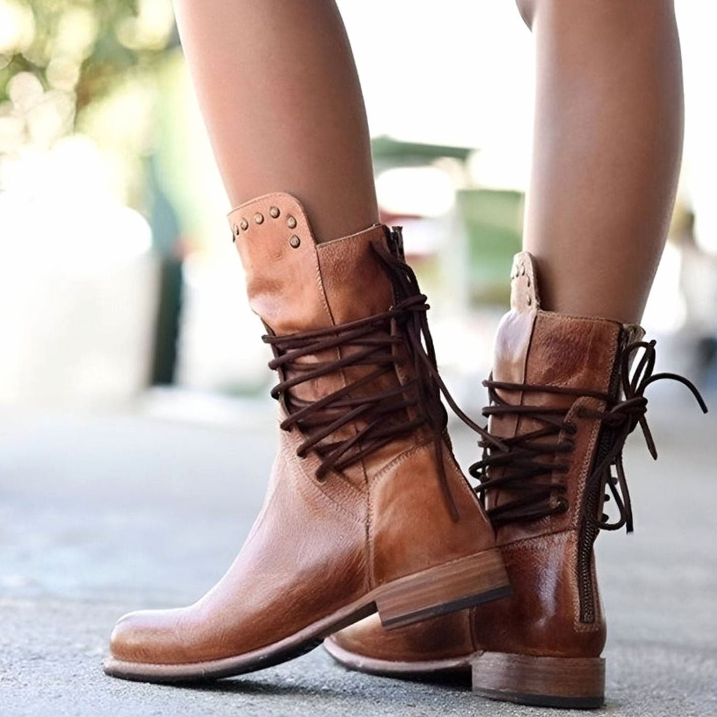 Aria | Women's Lace-Up Leather-Look Mid-Calf Ankle Boots