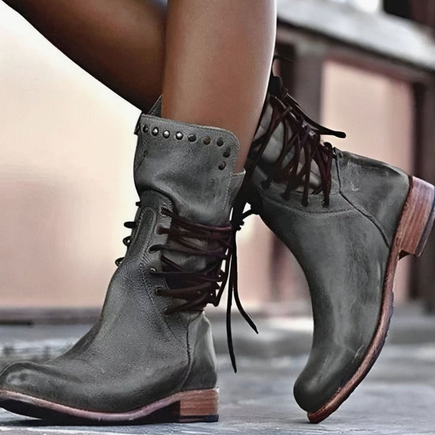 Aria | Women's Lace-Up Leather-Look Mid-Calf Ankle Boots