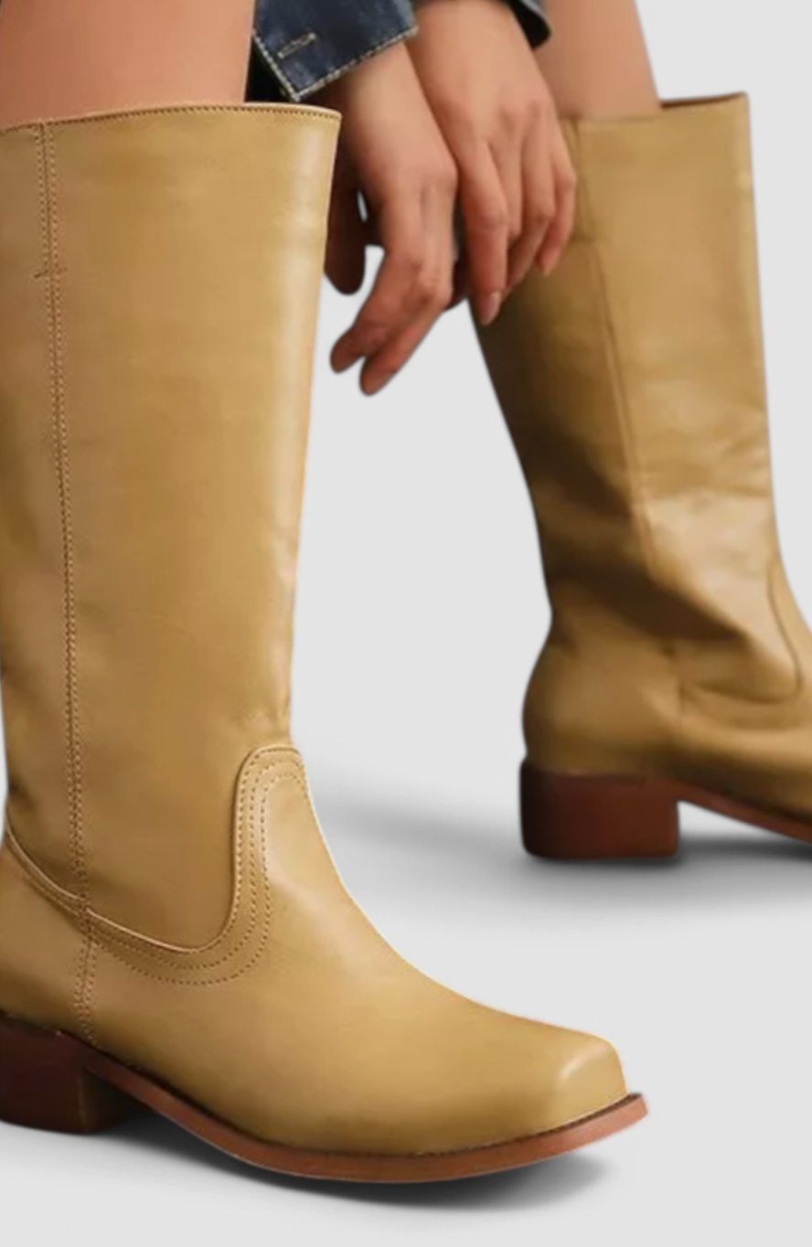 Penelope | Women's Leather Stacked-Heel Knee-High Boots