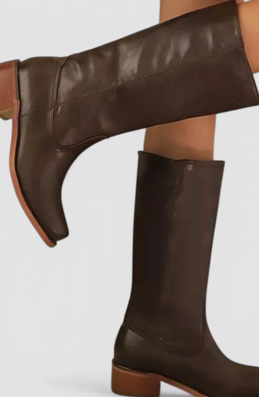 Penelope | Women's Leather Stacked-Heel Knee-High Boots