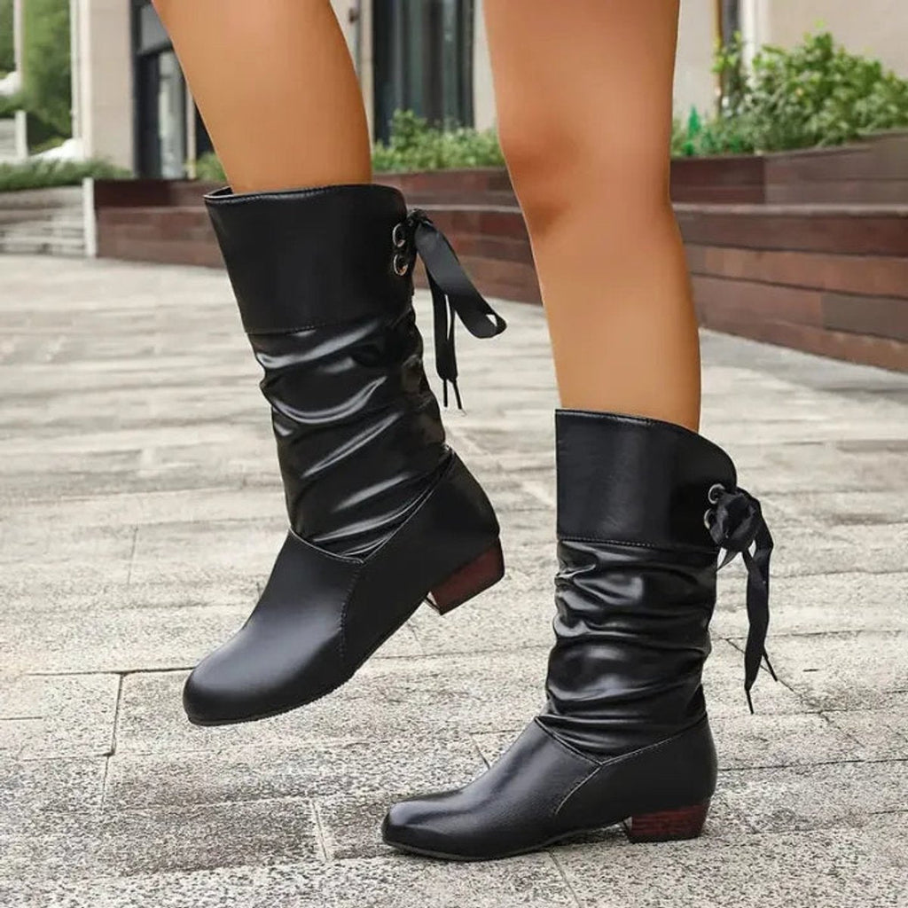 Charlotte | Women's Mid-Calf Lace-Up Slouchy Block Heel Ankle Boots