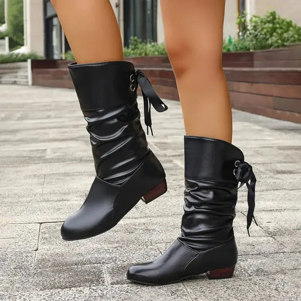 Charlotte | Women's Mid-Calf Lace-Up Slouchy Block Heel Ankle Boots