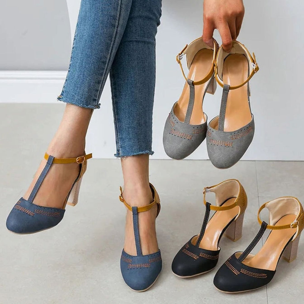 Harper | Women's Orthopedic T-Strap Block Heeled Shoes