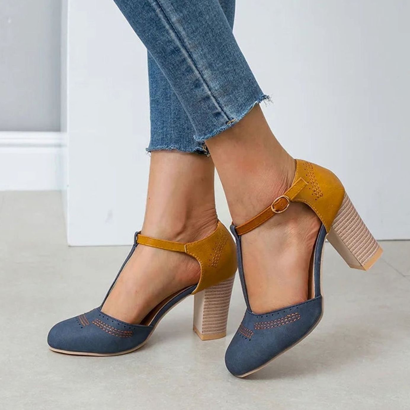 Harper | Women's Orthopedic T-Strap Block Heeled Shoes