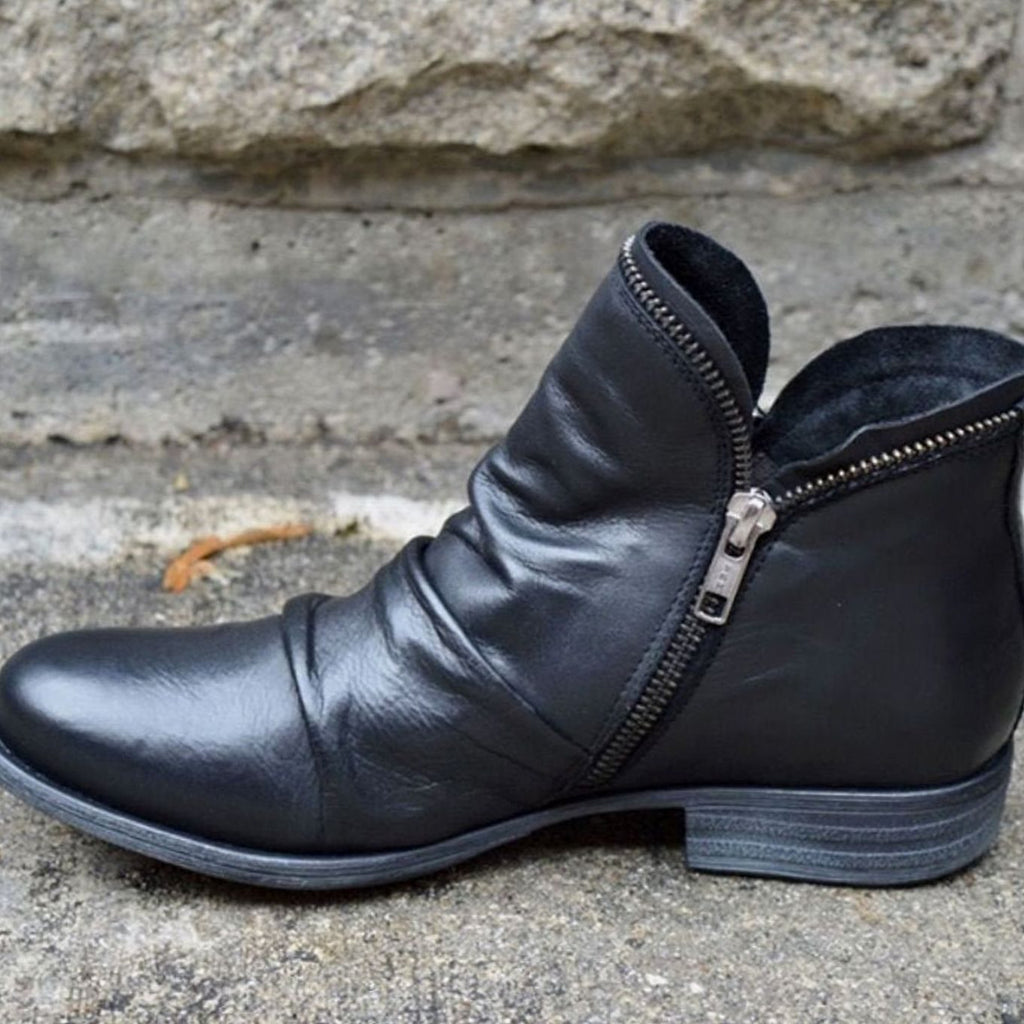 Luna | Women's Ruched Leather Side-Zip Ankle Boots