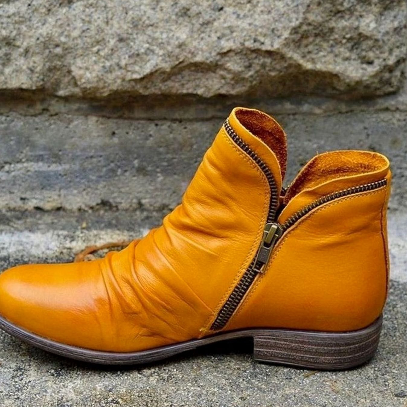 Luna | Women's Ruched Leather Side-Zip Ankle Boots