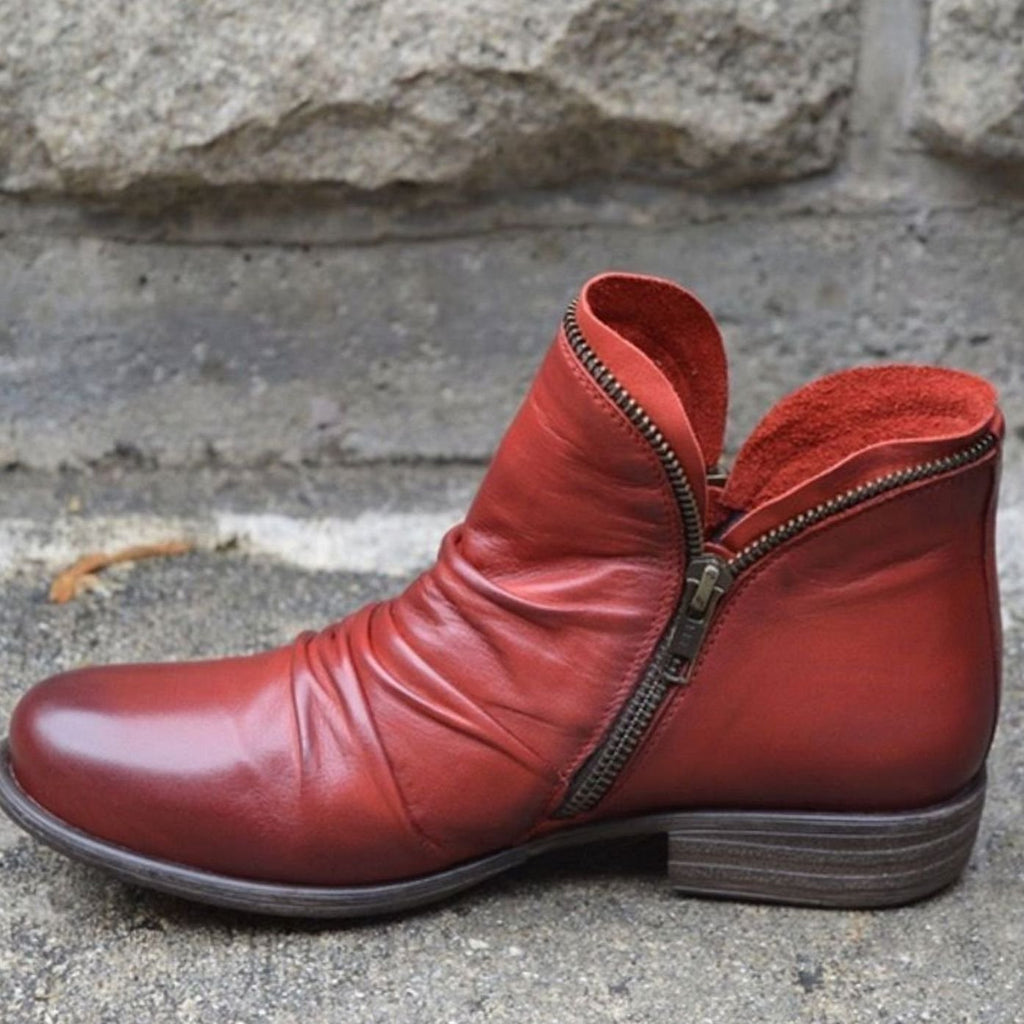 Luna | Women's Ruched Leather Side-Zip Ankle Boots