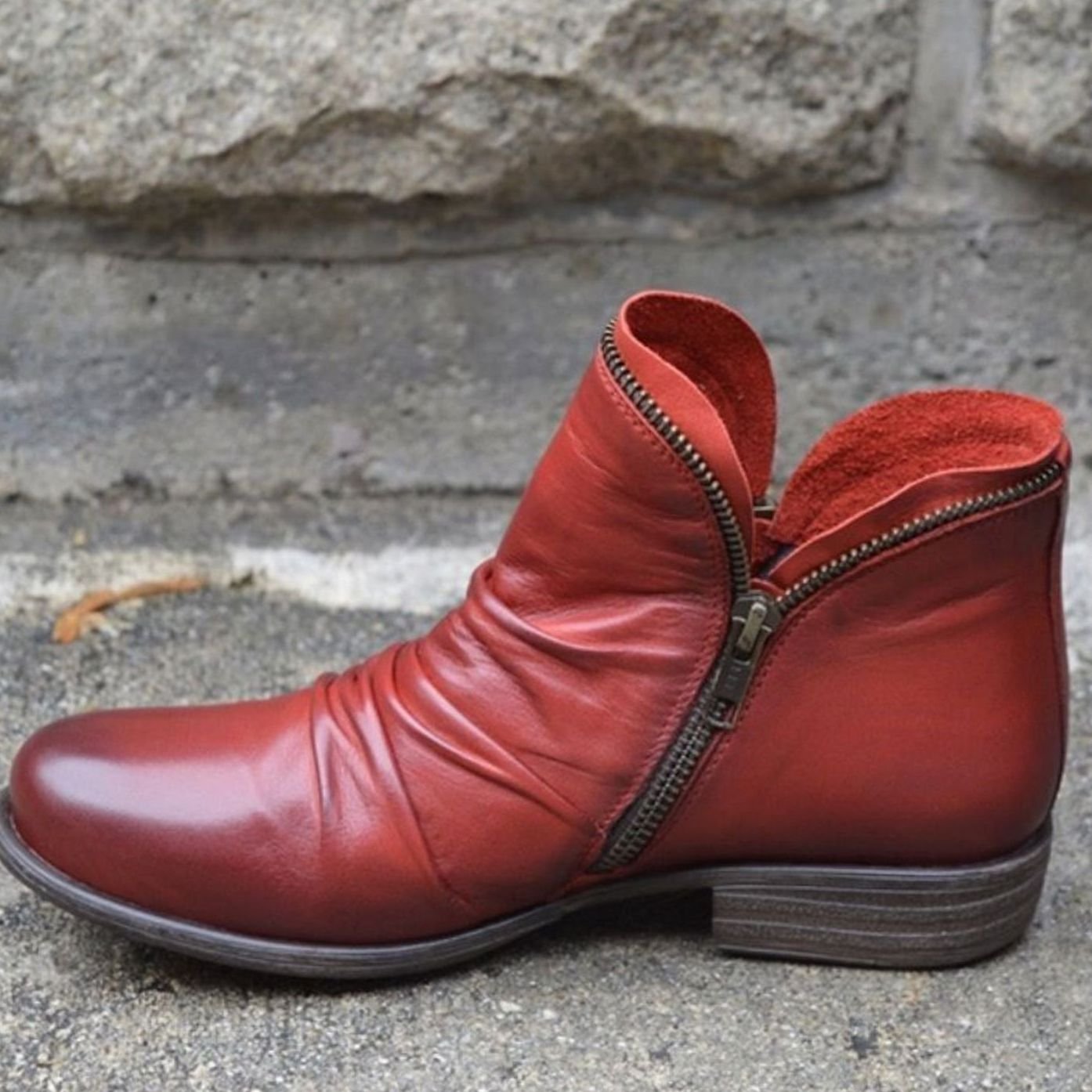 Luna | Women's Ruched Leather Side-Zip Ankle Boots