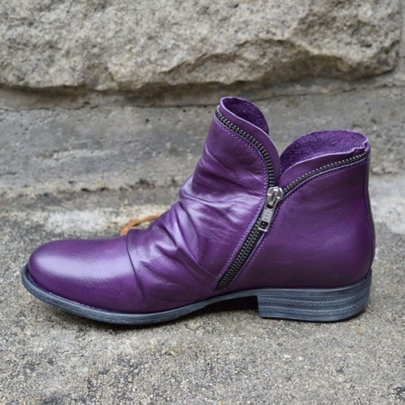Luna | Women's Ruched Leather Side-Zip Ankle Boots