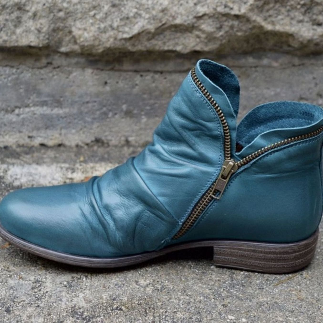 Luna | Women's Ruched Leather Side-Zip Ankle Boots