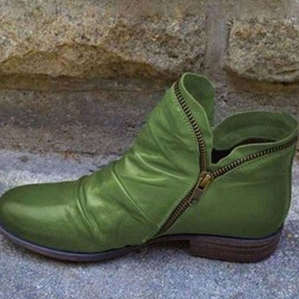 Luna | Women's Ruched Leather Side-Zip Ankle Boots