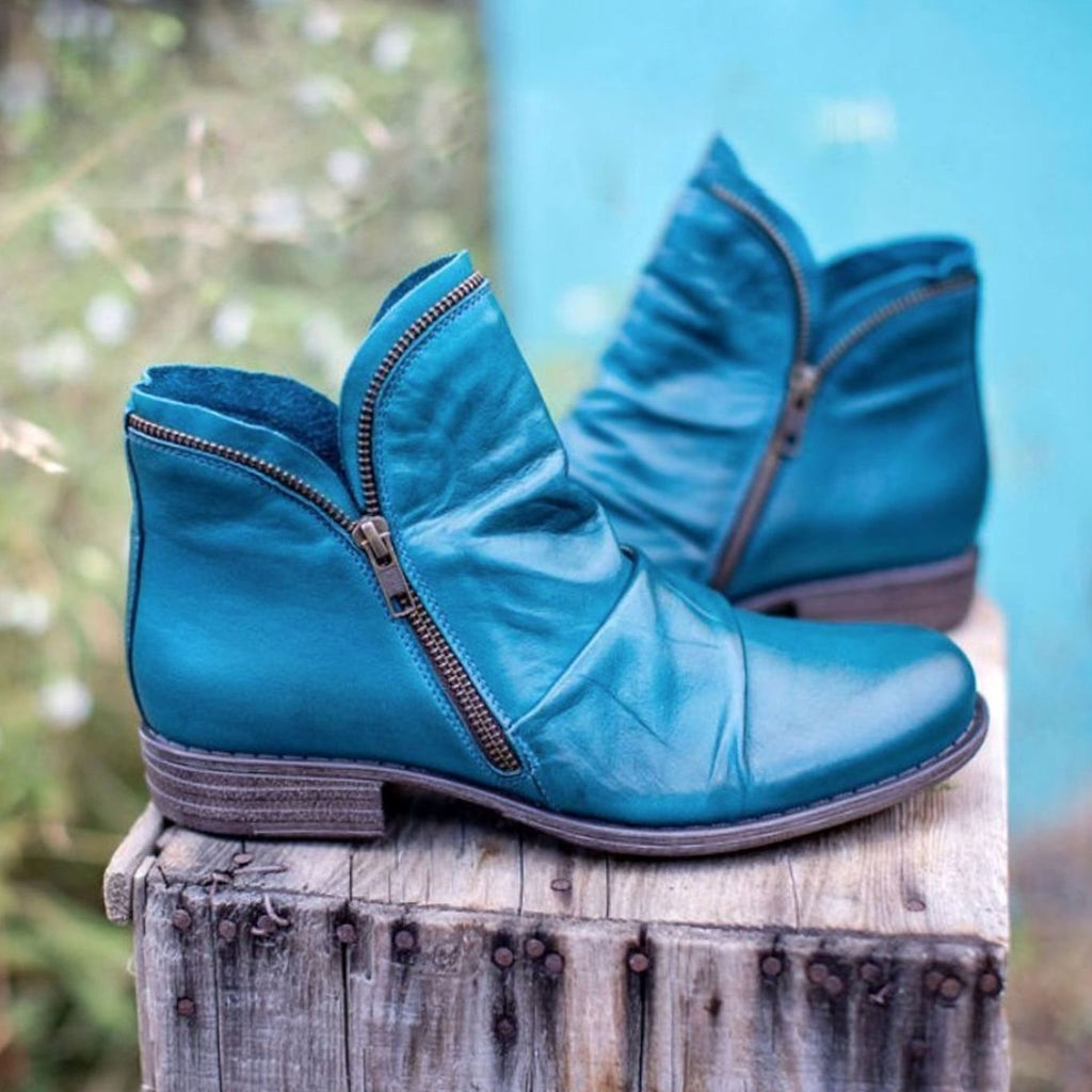 Luna | Women's Ruched Leather Side-Zip Ankle Boots