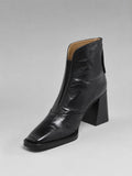 Grace | Women's Square-Toe Block-Heel Leather Ankle Boots