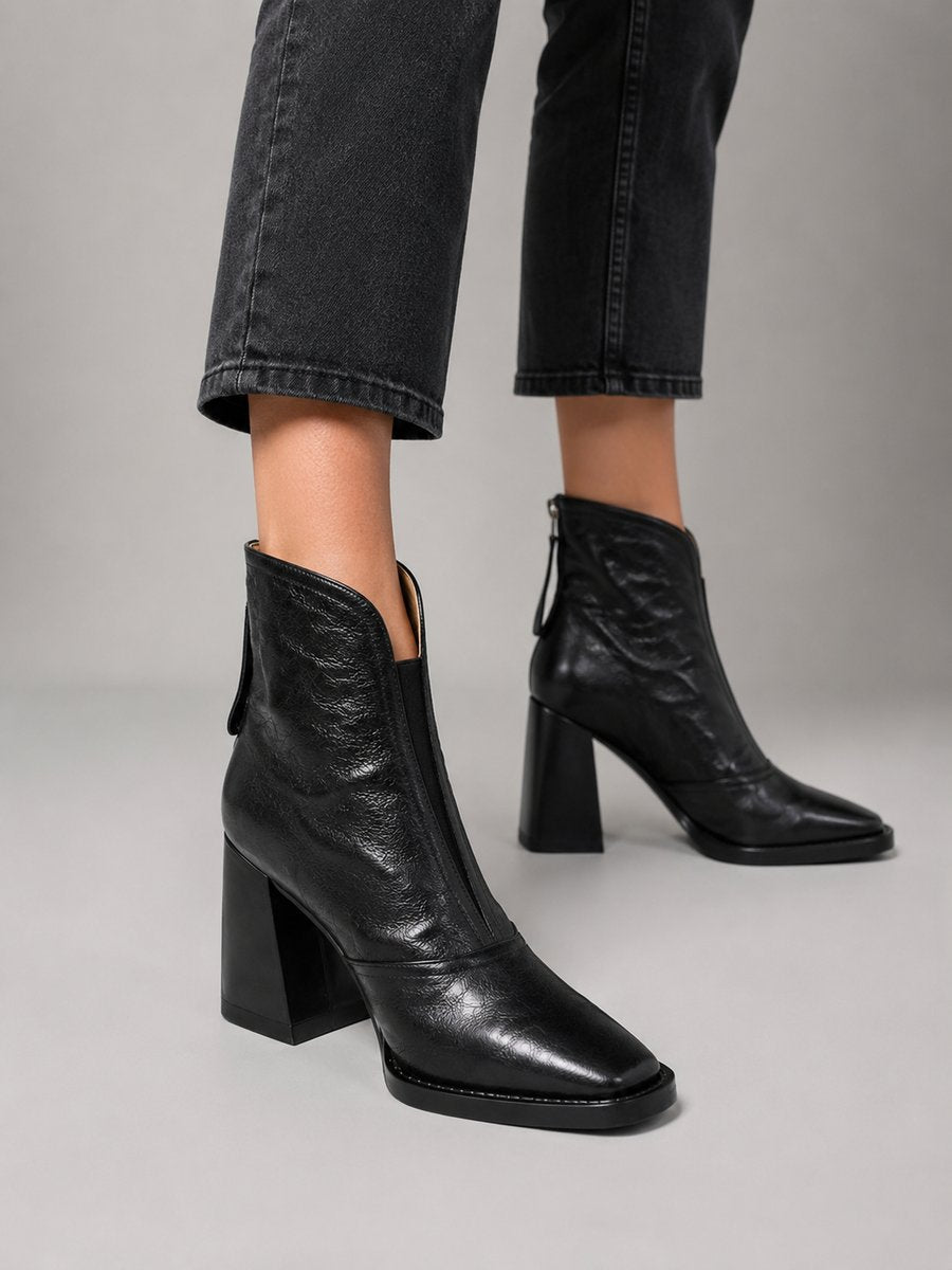 Grace | Women's Square-Toe Block-Heel Leather Ankle Boots