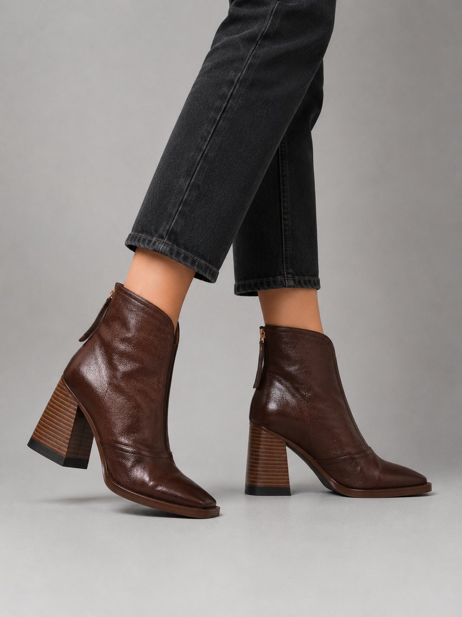 Grace | Women's Square-Toe Block-Heel Leather Ankle Boots