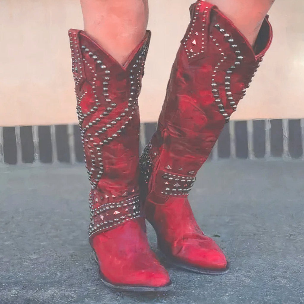 Penelope | Women's Studded Chunky Heel Western Cowboy Boots
