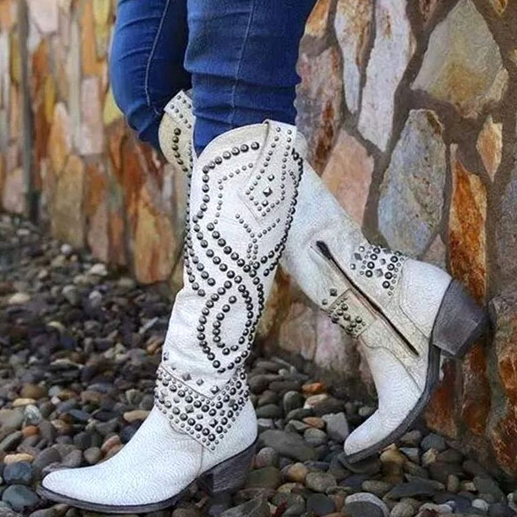 Penelope | Women's Studded Chunky Heel Western Cowboy Boots
