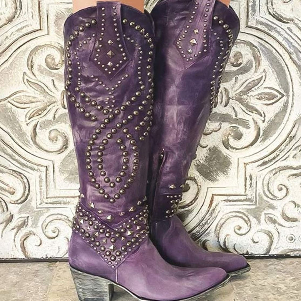 Penelope | Women's Studded Chunky Heel Western Cowboy Boots