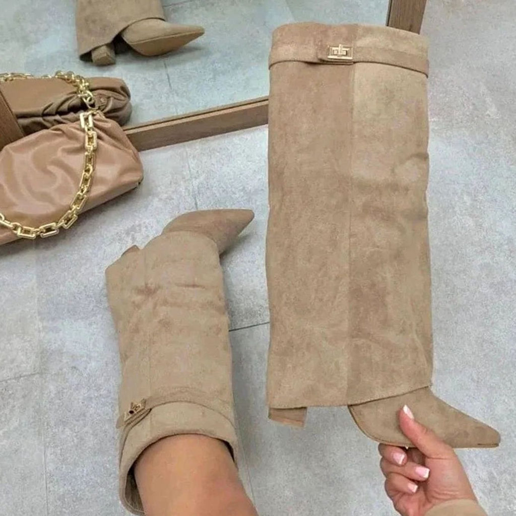 Layla | Women's Suede Knee-High Buckle Strap Thigh-High Boots