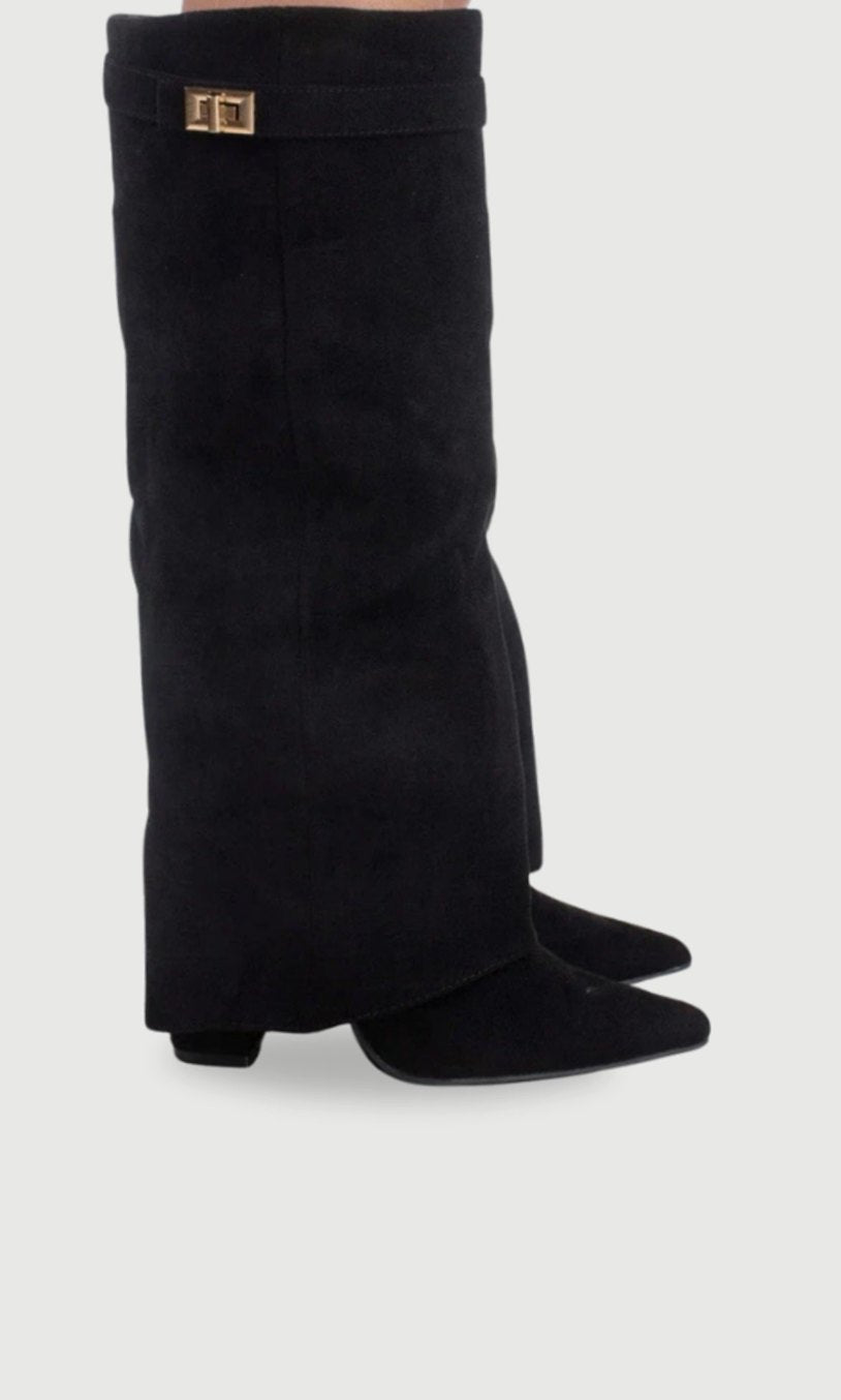 Aria | Women's Suede Knee-High Fold-Over Buckle Thigh-High Boots