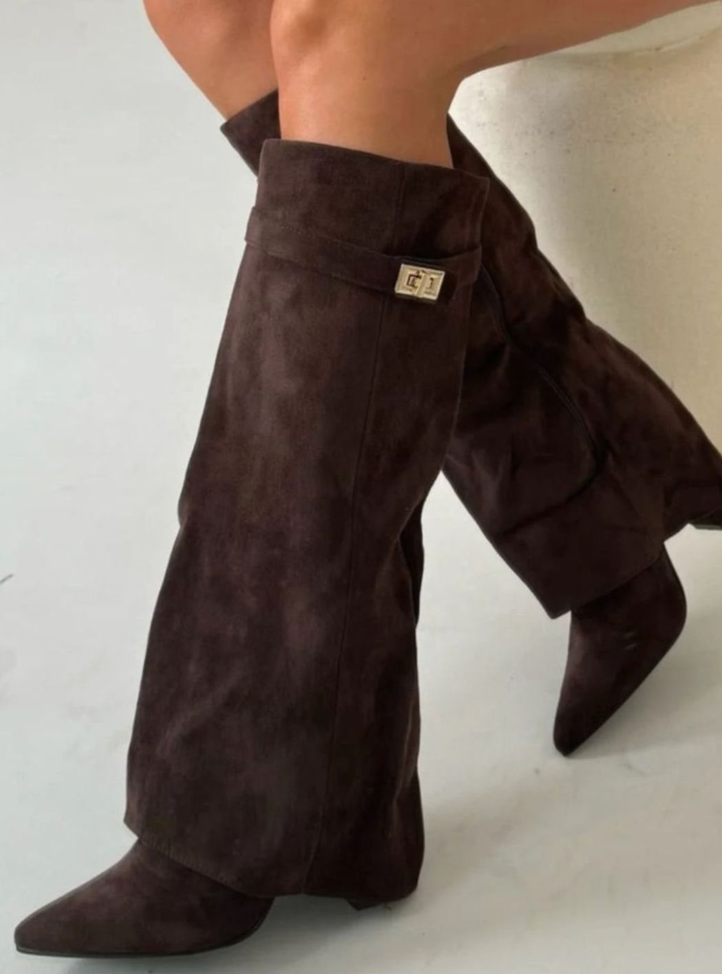 Aria | Women's Suede Knee-High Fold-Over Buckle Thigh-High Boots