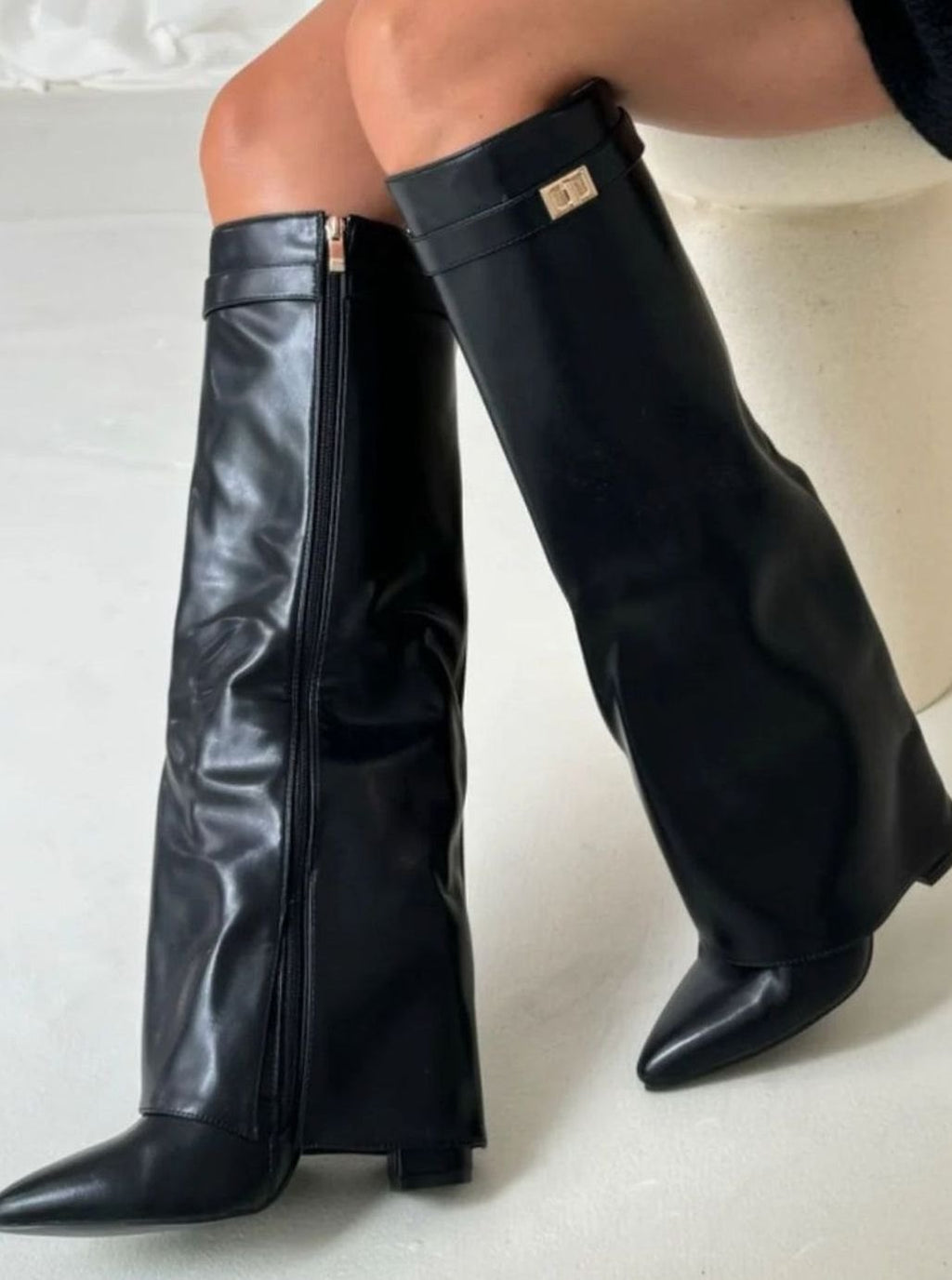Aria | Women's Suede Knee-High Fold-Over Buckle Thigh-High Boots