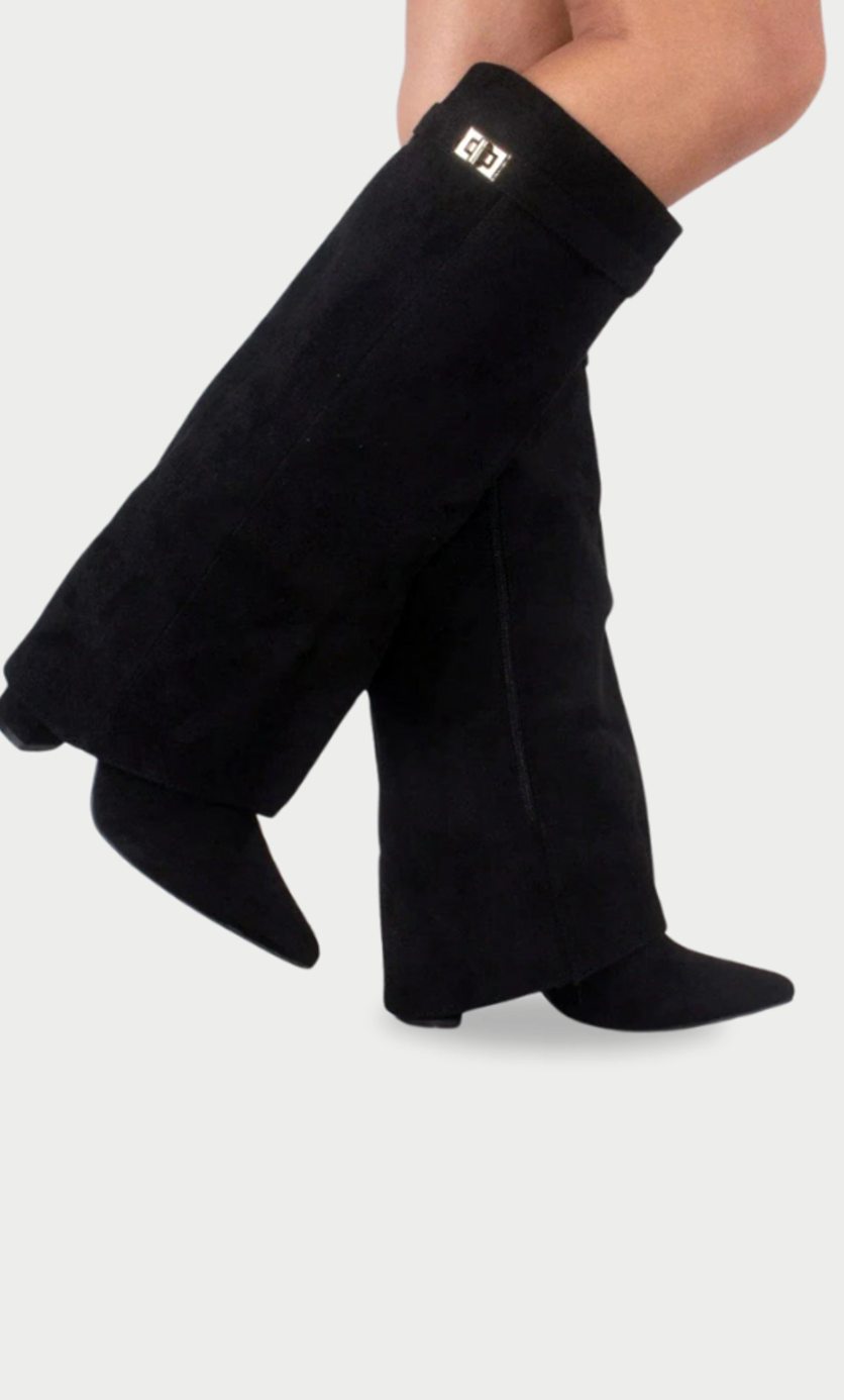 Aria | Women's Suede Knee-High Fold-Over Buckle Thigh-High Boots
