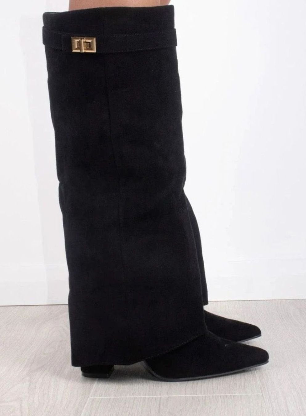 Aria | Women's Suede Knee-High Fold-Over Buckle Thigh-High Boots