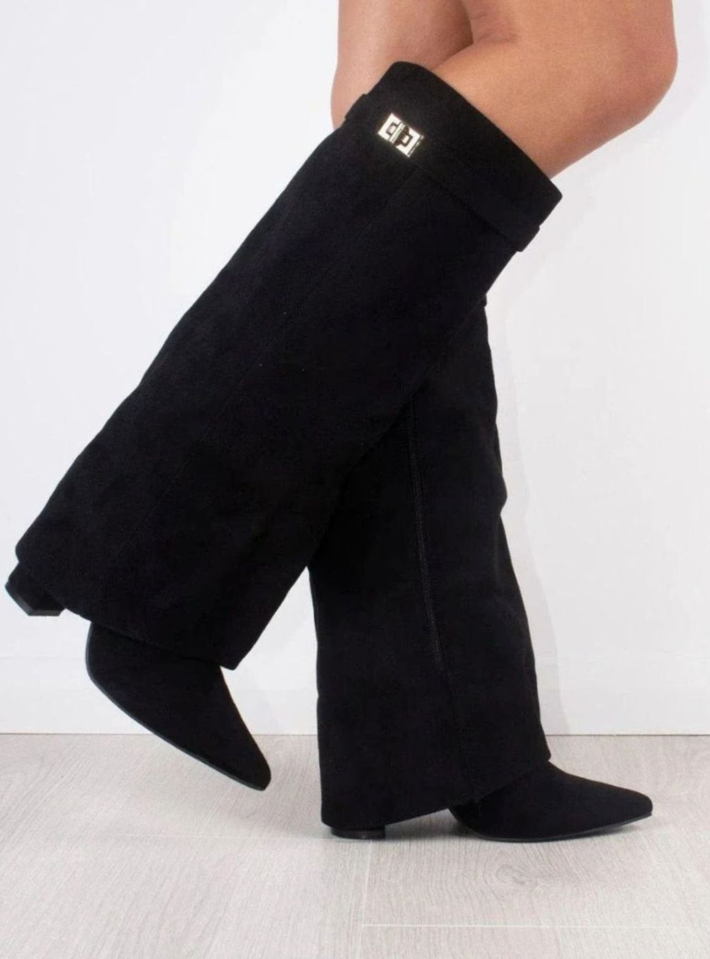 Aria | Women's Suede Knee-High Fold-Over Buckle Thigh-High Boots