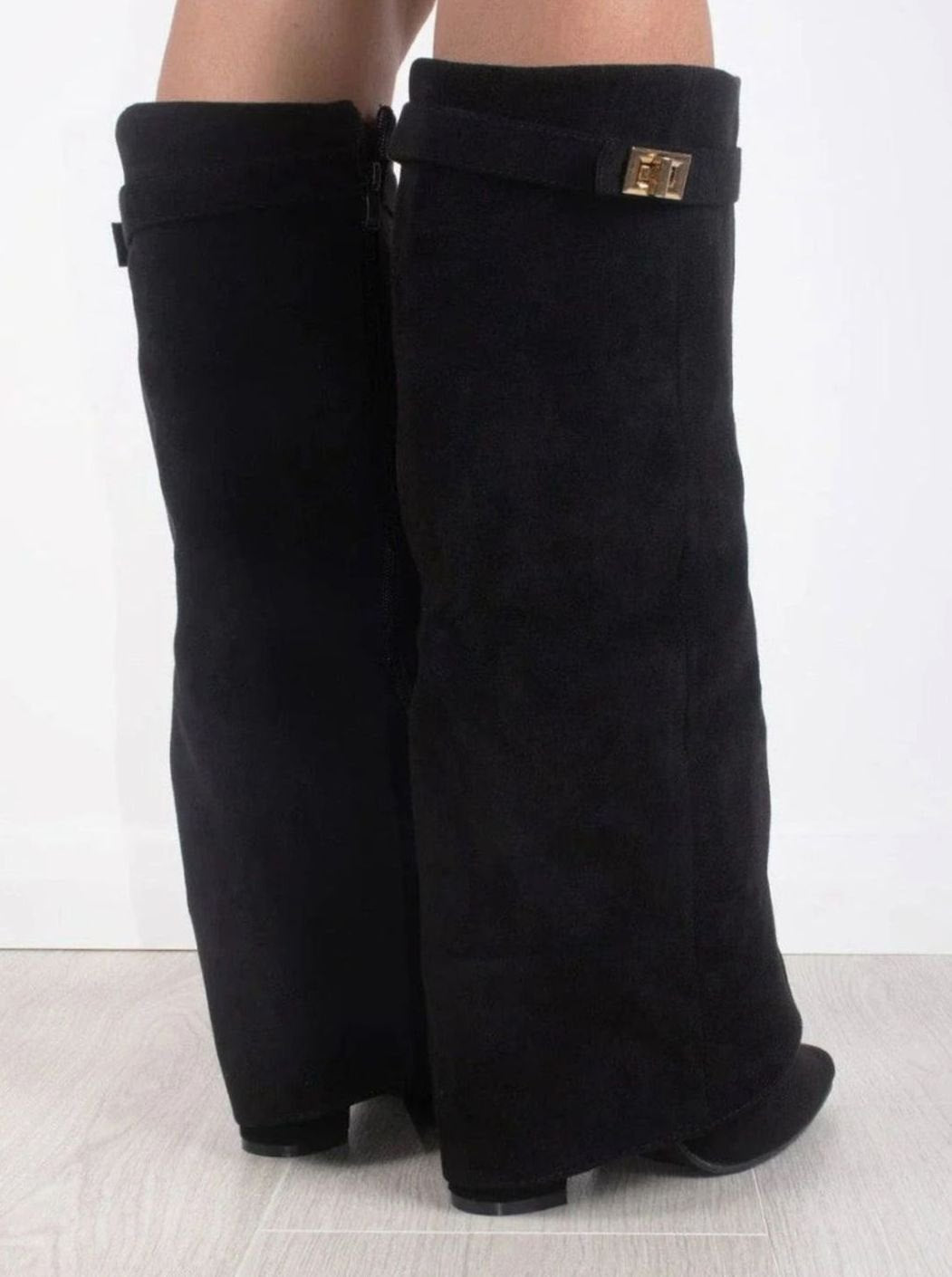 Aria | Women's Suede Knee-High Fold-Over Buckle Thigh-High Boots