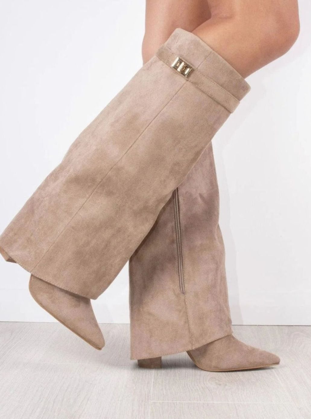 Aria | Women's Suede Knee-High Fold-Over Buckle Thigh-High Boots