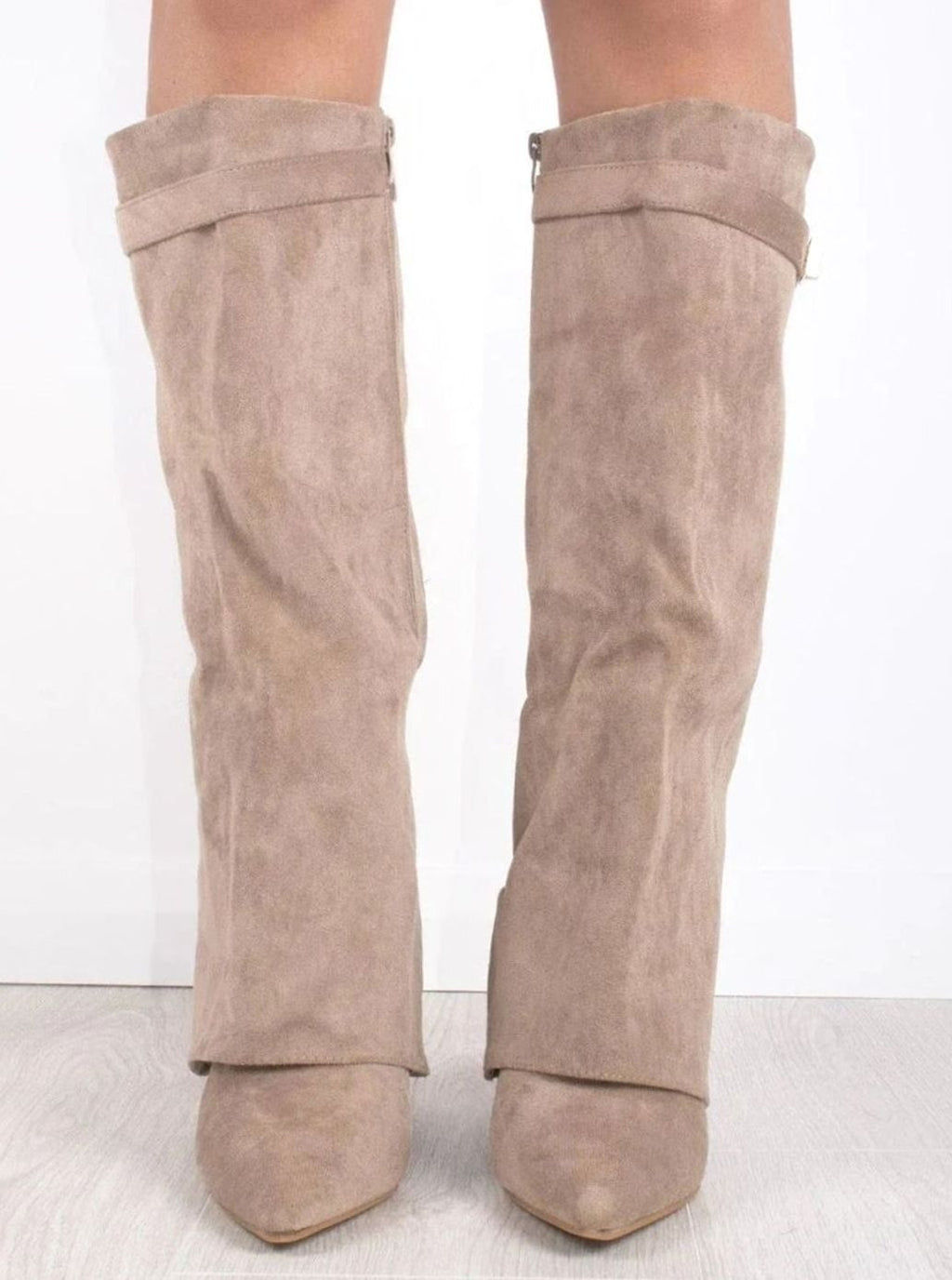 Aria | Women's Suede Knee-High Fold-Over Buckle Thigh-High Boots