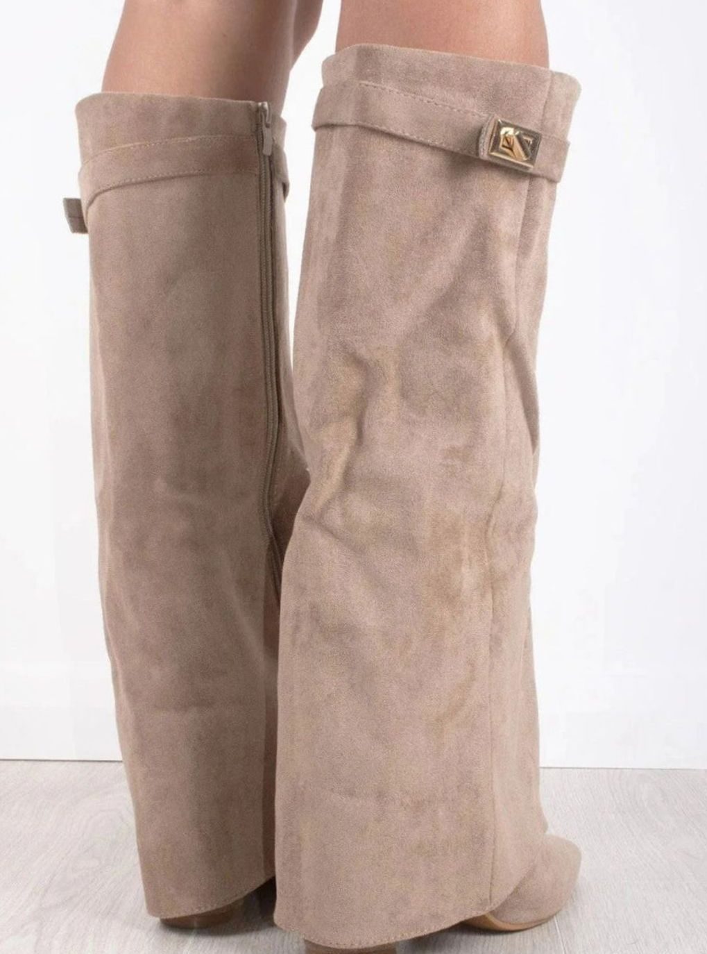Aria | Women's Suede Knee-High Fold-Over Buckle Thigh-High Boots