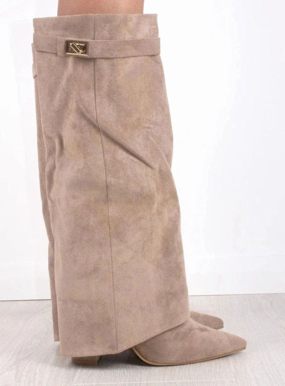 Aria | Women's Suede Knee-High Fold-Over Buckle Thigh-High Boots