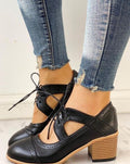 Victoria | Women's Vintage Lace-Up Block Heel T-Strap Shoes
