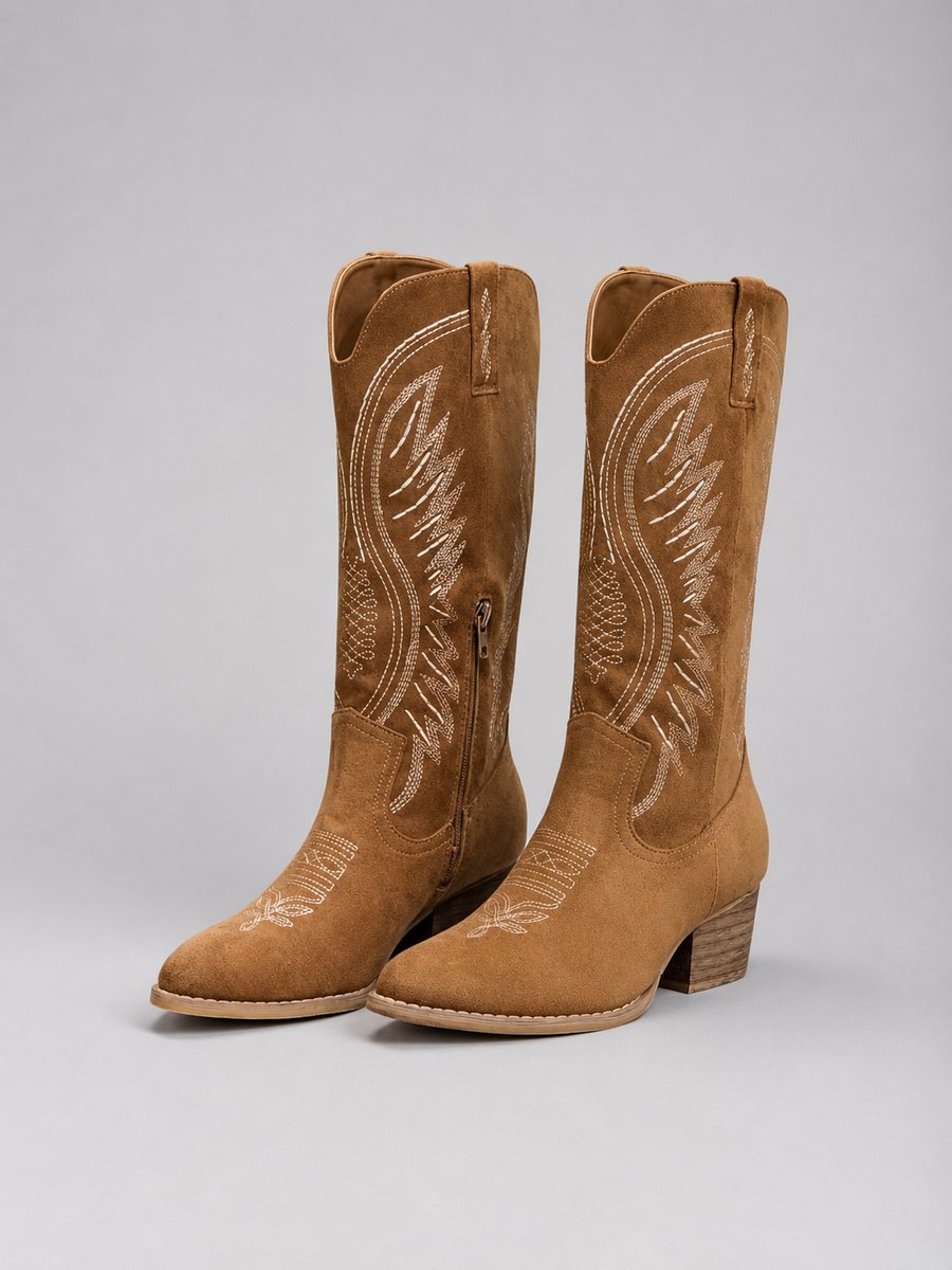 Isabella | Women's Western Embroidered Suede Knee-High Ankle Boots
