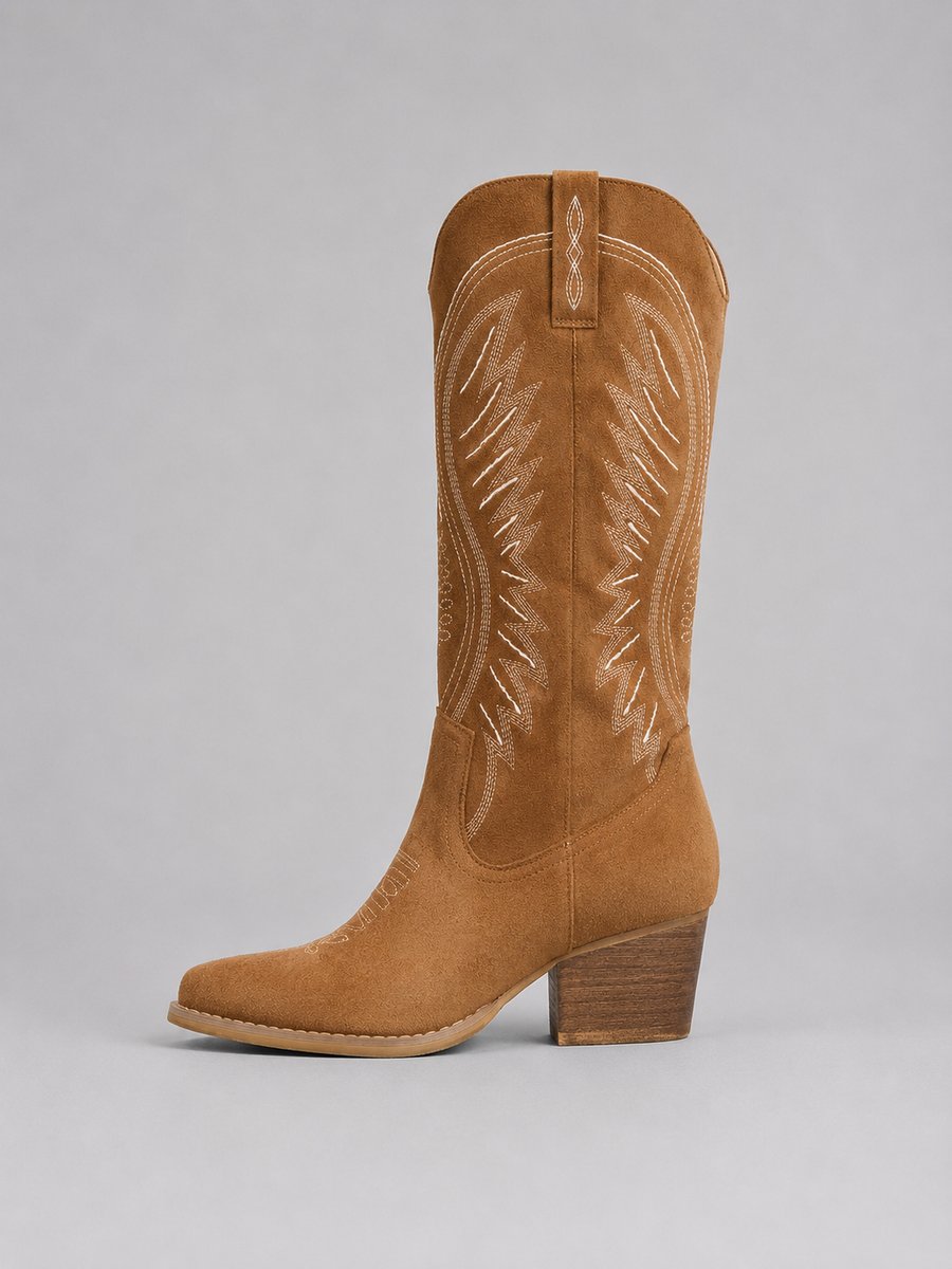 Isabella | Women's Western Embroidered Suede Knee-High Ankle Boots