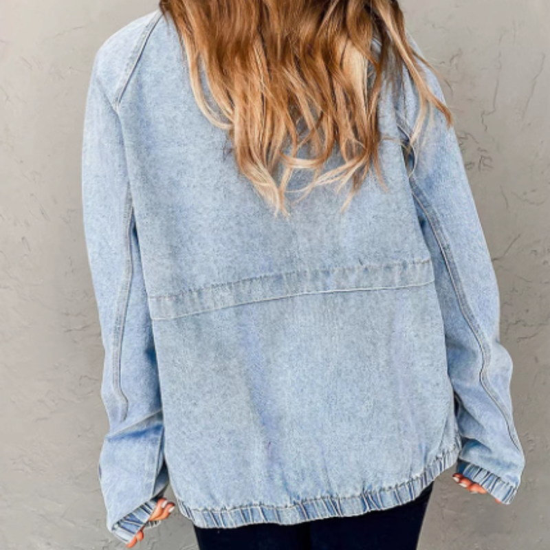 Ladies Zip-Up Denim Bomber Jacket