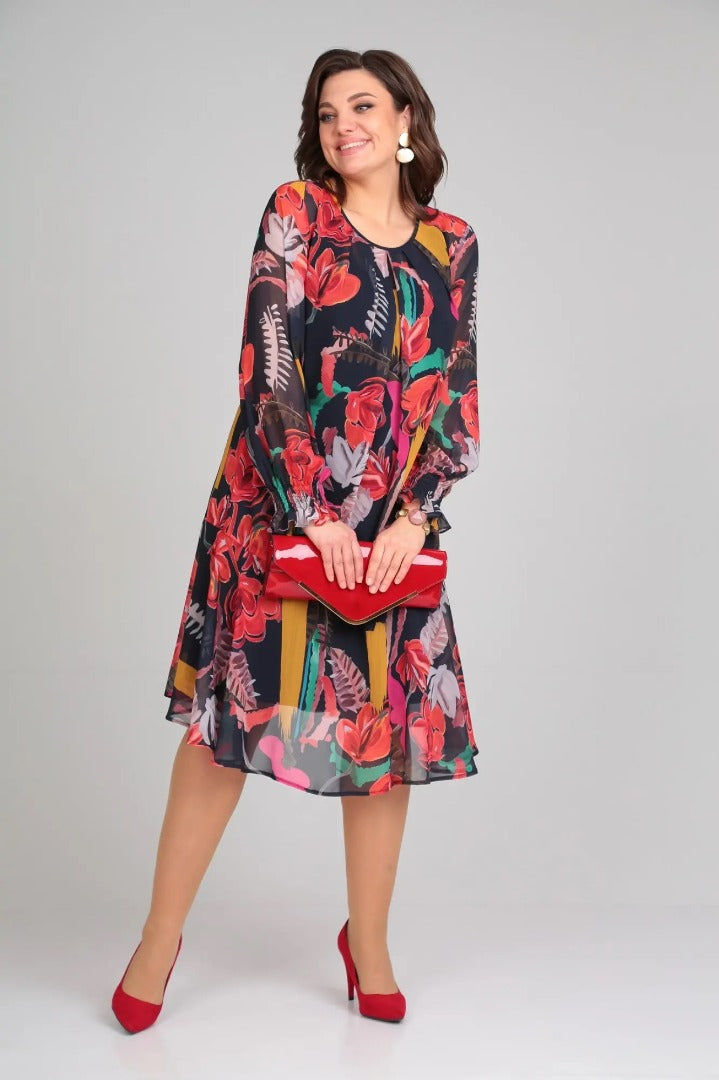 Ladies Floral A-Line Midi Dress
