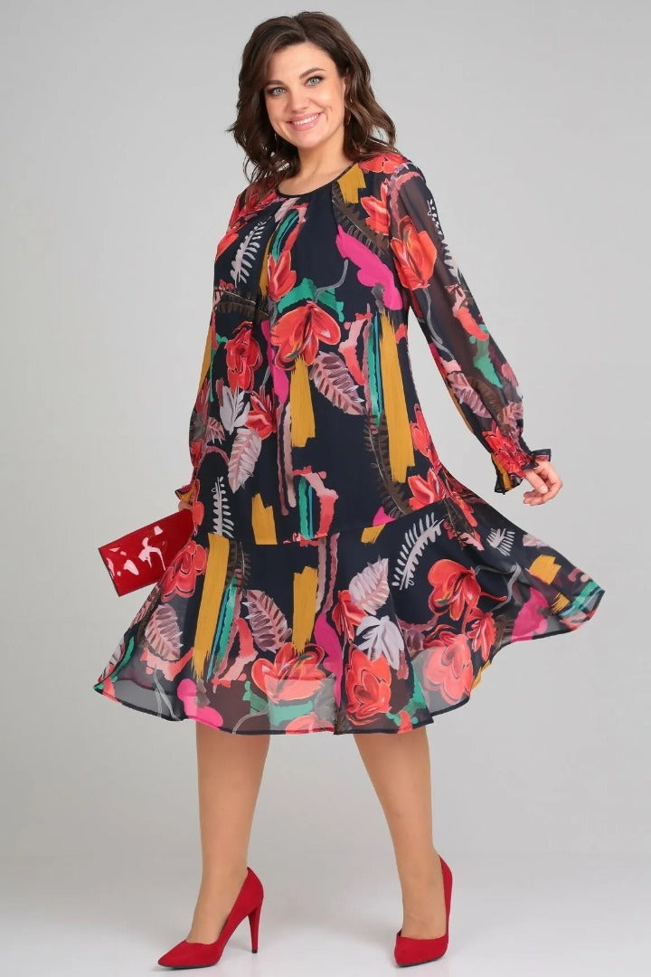Ladies Floral A-Line Midi Dress