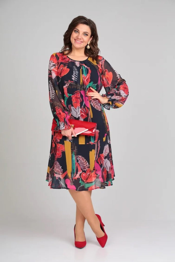 Ladies Floral A-Line Midi Dress