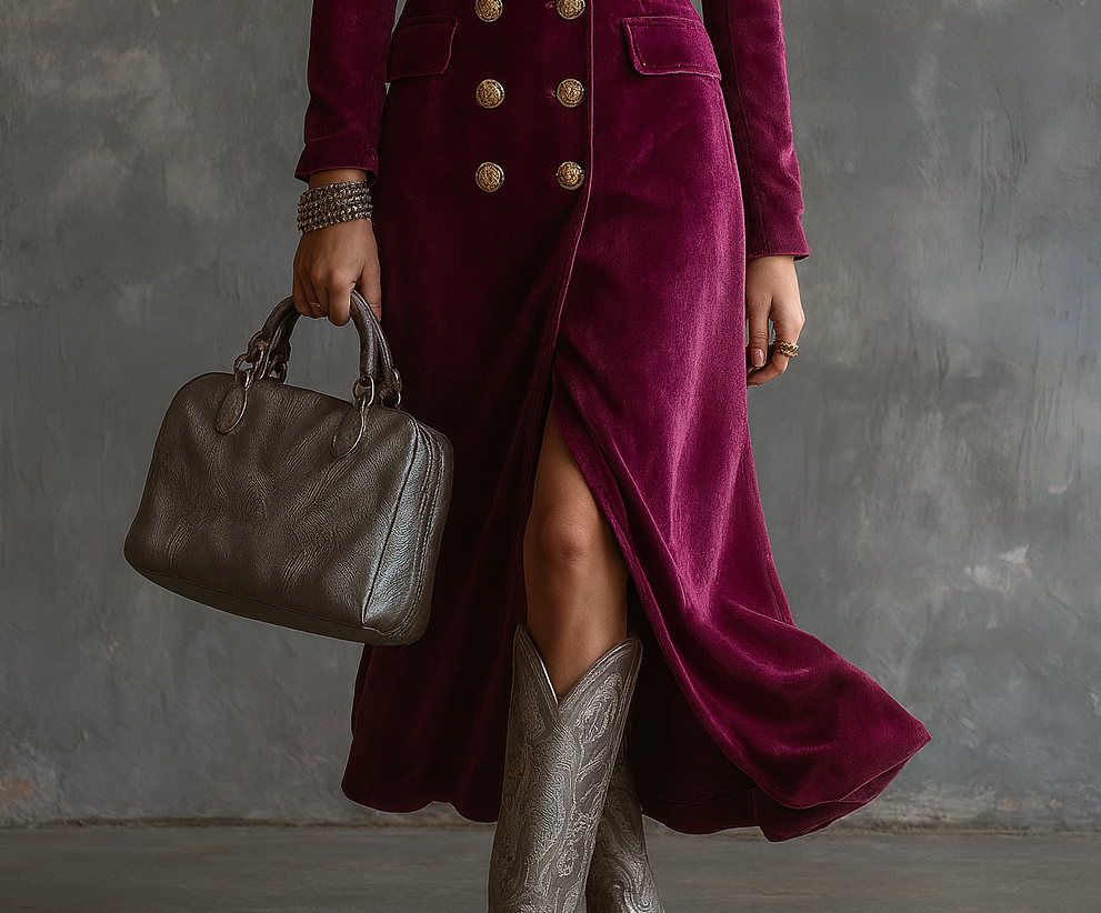 Ladies Long Sleeve Velvet Midi Dress