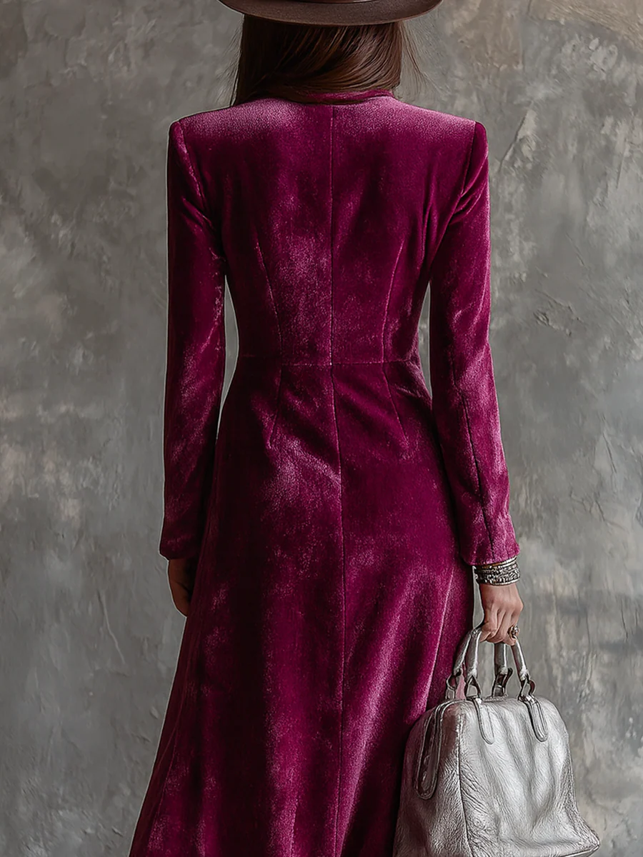 Ladies Long Sleeve Velvet Midi Dress