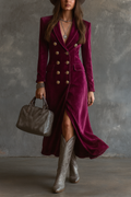 Ladies Long Sleeve Velvet Midi Dress
